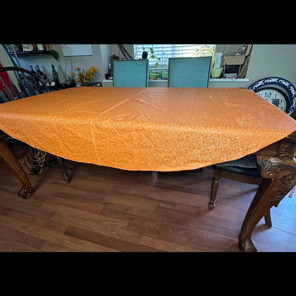 Vtg MCM Vinyl Retro orange Tablecloth 60"x72" oval